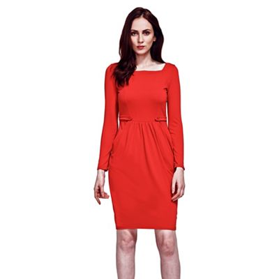 Red Square Necked Pinafore Dress in Clever Fabric